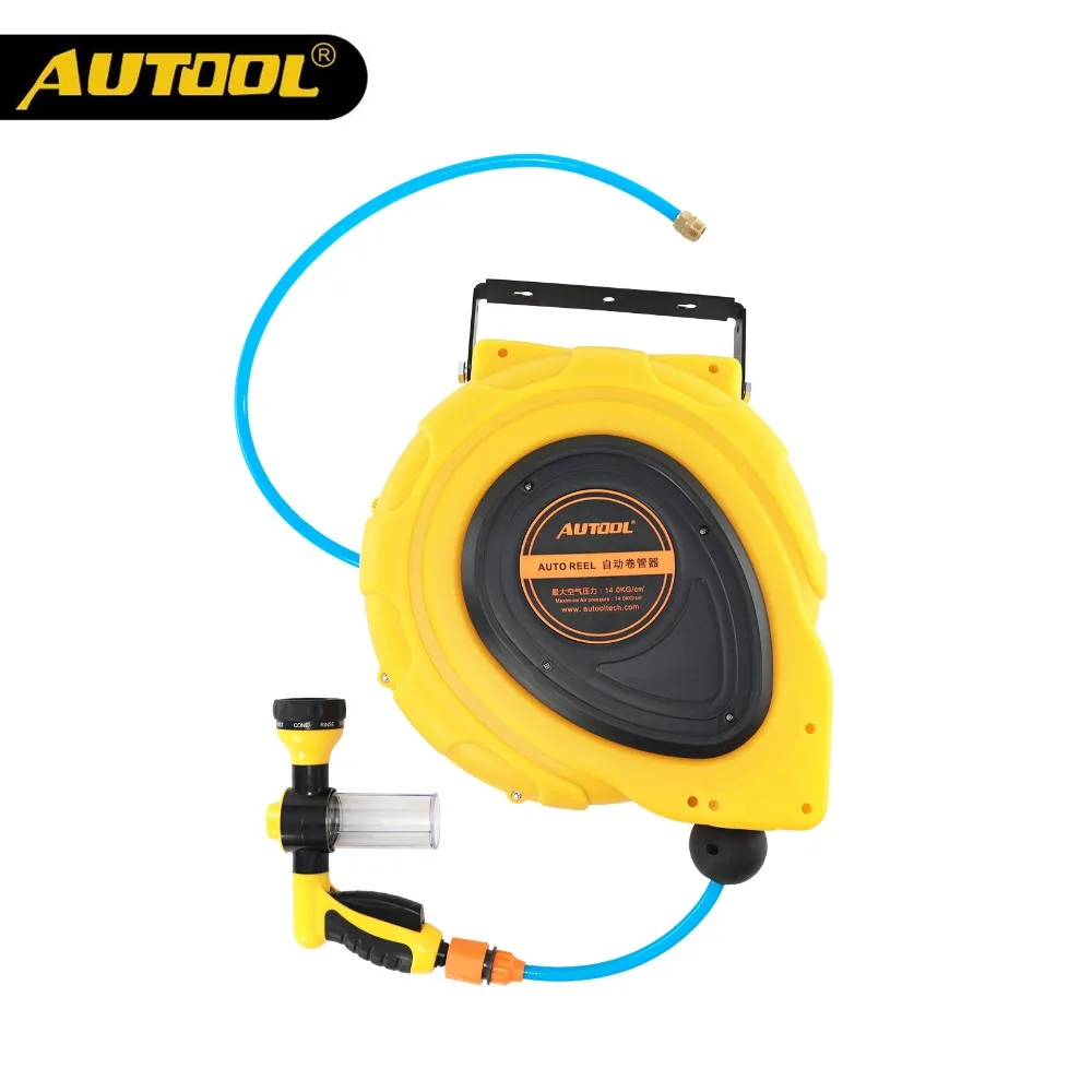 

AUTOOL Water Retractable Hose Cable Reel Hose 15m Car Wahing Hybrid Polymer Plastic Spray Gun Wash for Car Washer House Garden