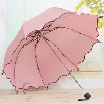 

Women Rain Umbrella Female Umbrellas Handle Creative Lotus Lace Cute Princess Sunny and Rainy Anti-UV Umbralla Drinkware