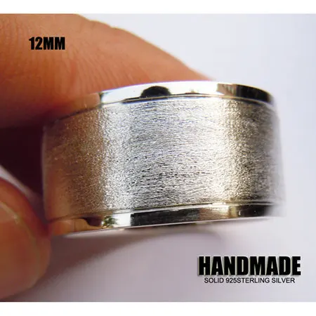 

Wellmade 12mm Mens Solid 925Sterling Silver Band Ring