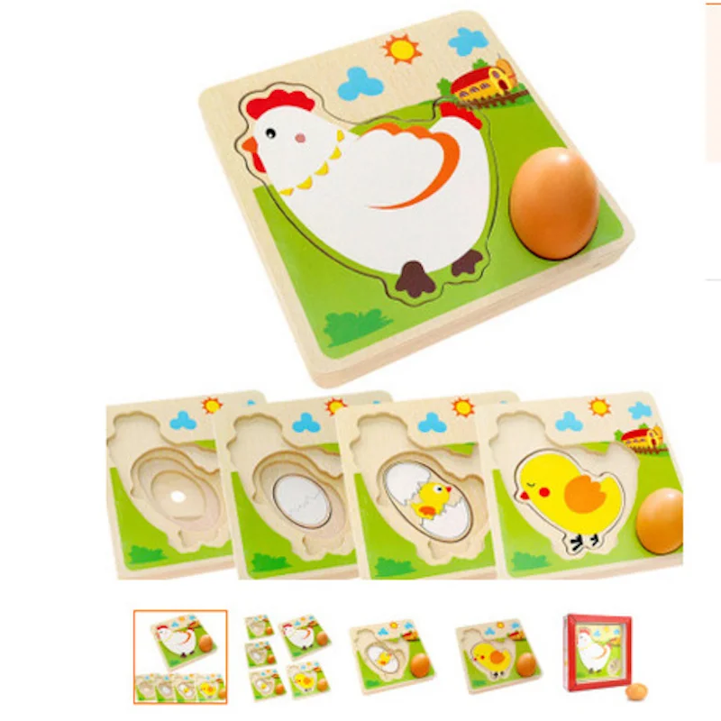 

Mulit Layer Chicken Hen Growing Up Cartoon Children Kids Wooden Puzzles Panel Process Early Emulational Eggs Toys