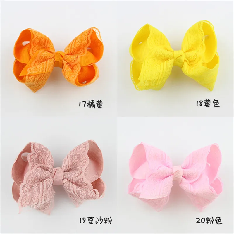 20pcslot 4 Inch Large Kids hairbows Girl Grosgrain Ribbon Bow Clips Lace bow hairpin Headdress Children Hair Accessories  (5)