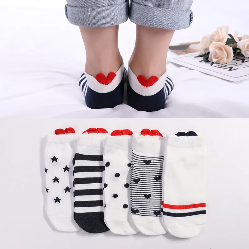 

5pairs Women Socks Red Heart Cute College Wind Simple Basic Female Funny Socks Warm Cotton Spring Summer Harajuku Sox Girl Socks