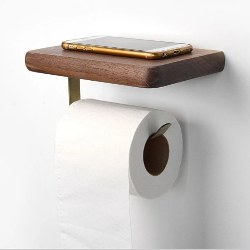 Черный держатель рулона грецкого ореха деревянная вешалка для полотенец стеллажная ткань коробка туалетная бумага держатель бумаги