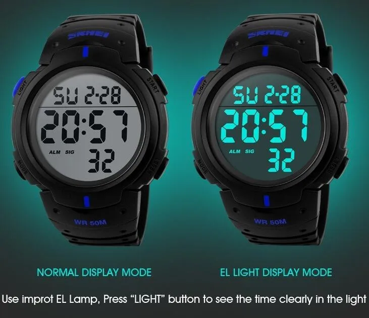 SKMEI Роскошные Брендовые мужские спортивные часы для плавания 50 м цифровые светодиодные армейские часы мужские модные повседневные электронные уличные наручные часы