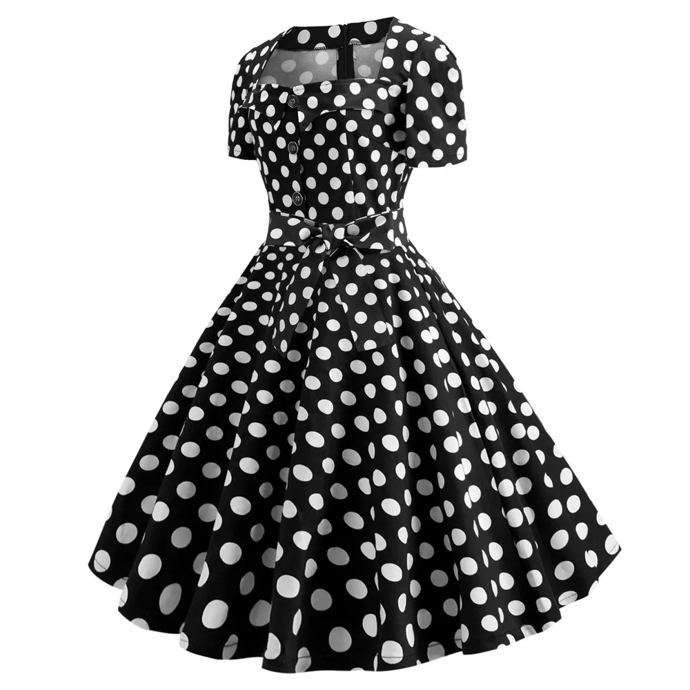 Женские летние платья, элегантное Ретро винтажное платье 50s 60s Robe Rockabilly Swing Pinup, офисное платье в горошек, Повседневные Вечерние платья красного цвета