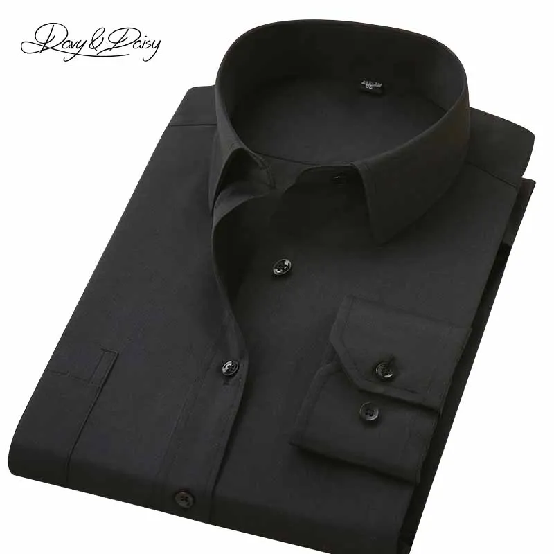 DAVYDAISY 2019 мужские рубашки с длинным рукавом модные классические однотонные