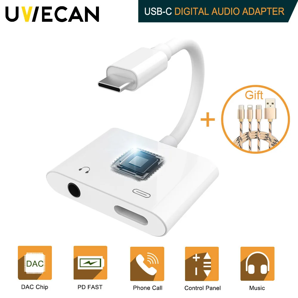 

2 in 1 Type C Male to 3.5mm Female Stereo Earphone Jack Digital Audio Charging Adapter for Huawei P20 Google Pixel 2/2XL/3/3XL