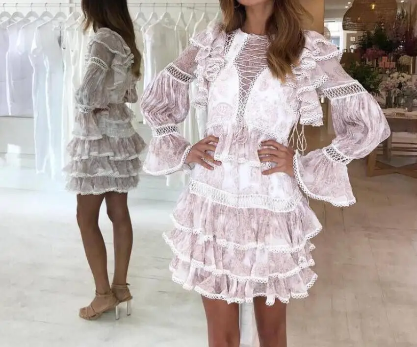 

Lace Flare Sleeve Dress Top Quality Sexy Women Elegant Celebrity Fashion Bodycon Evening Party Dresses