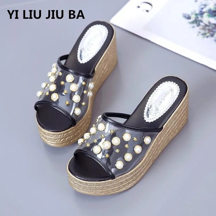 

new summer Women Shoes Platform Slippers Beading shoes Wedge Beach Slope Flops Slippers Shoes women summer fashion slippers *175
