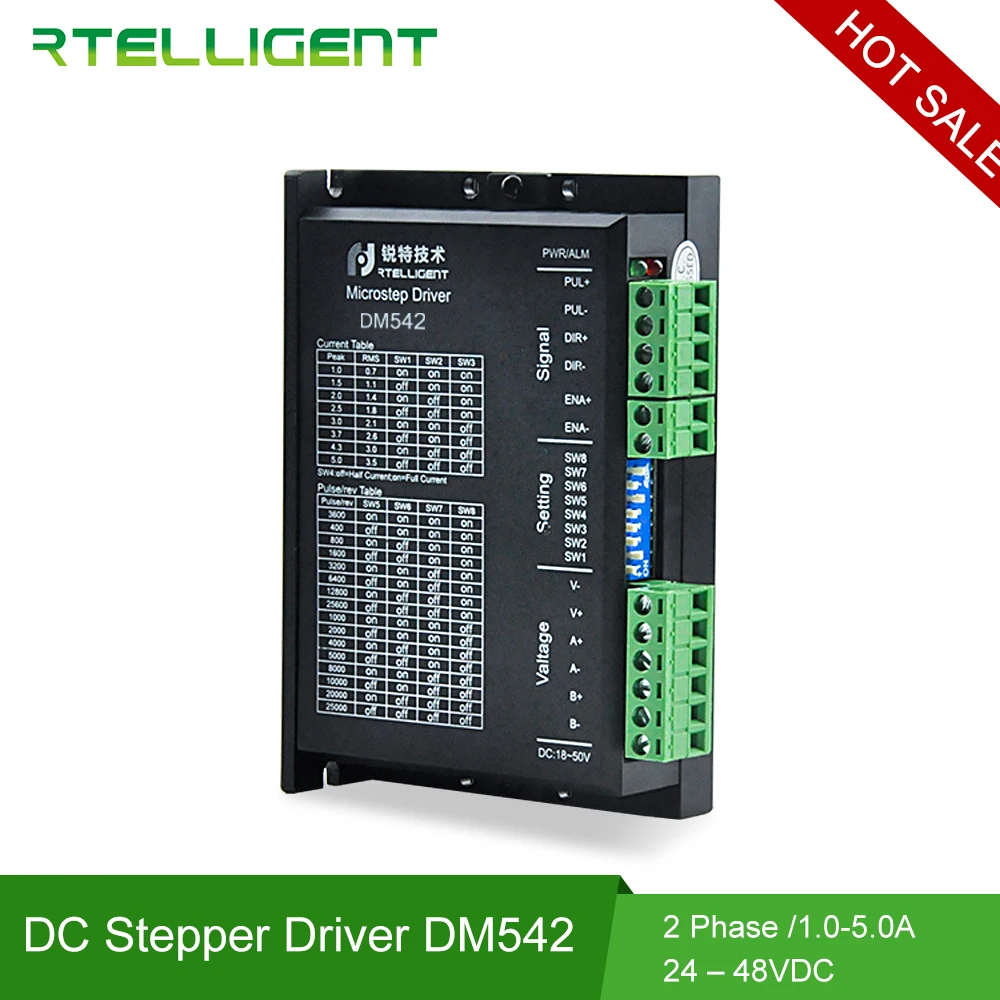 

Rtelligent Factory Outlet DM542 Nema 23 Stepper Motor Driver CNC Kit 5.0A 24-50VDC DC Motor Driver for NEMA 17 23 Stepper Motor