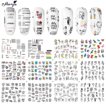 

Monja Nail Art 12 Styles/Sheet Animal Human Face English Abstract Image Watermark Sticker DIY Water Transfer Decal Manicure Tool