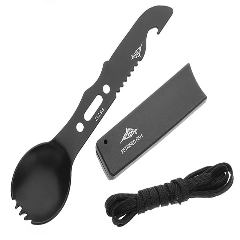 

Outdoor Camping Equipment Tableware Knife Spoon Outdoor Survival Tableware Set Spoon Fork Knife Whistle Camping Survival Knife