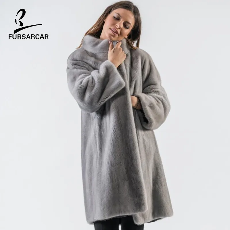 FURSARCAR новинка 2020 натуральный серый норковый меховой Тренч Женское пальто женские