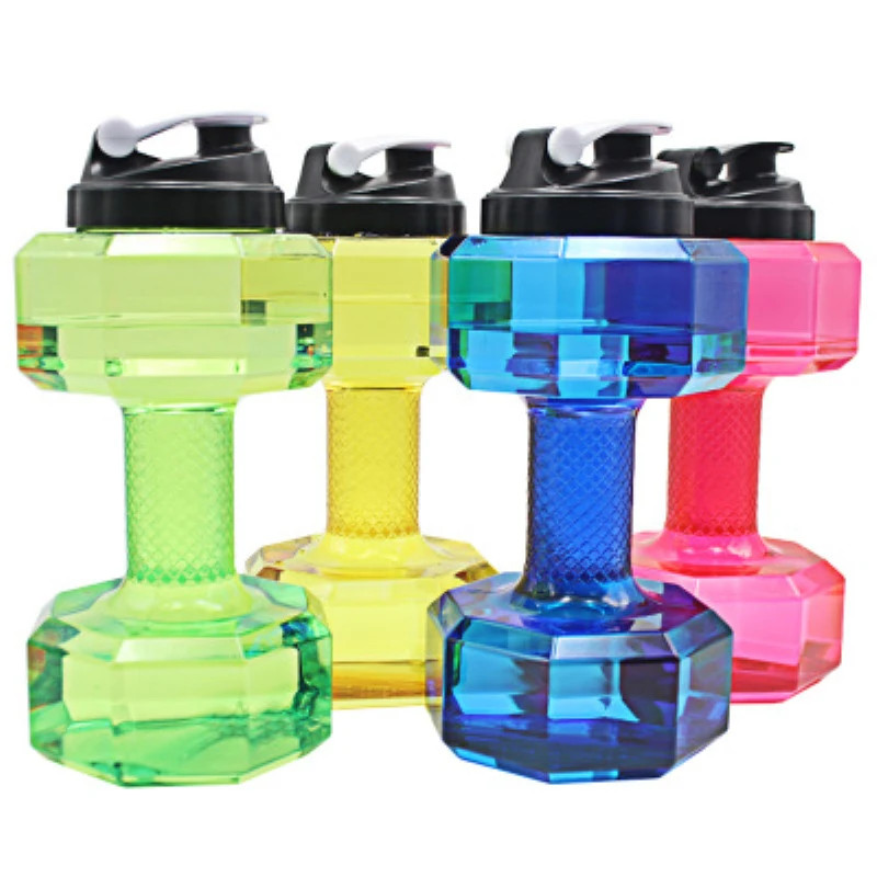

2.2L Five Colors Sports Water Bottles Dumbbells Shaped Large Capacity Leak Proof Gym Fitness Portable Water Plastic Bottle