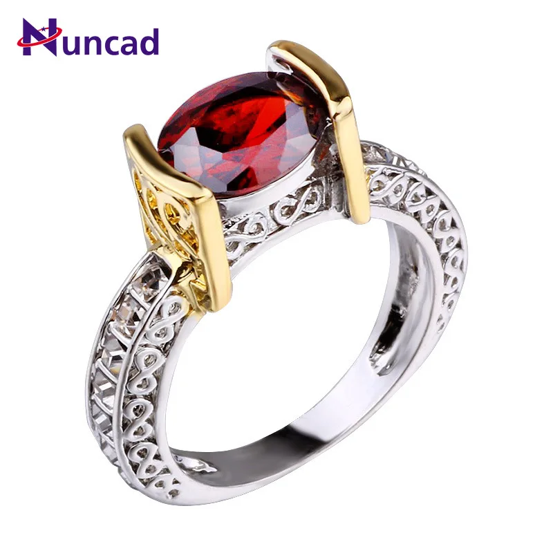 

2019 New Retro Gold and Silver Two-color Red Stone Princess Engraving Surface Word 8 Female Wedding Ring