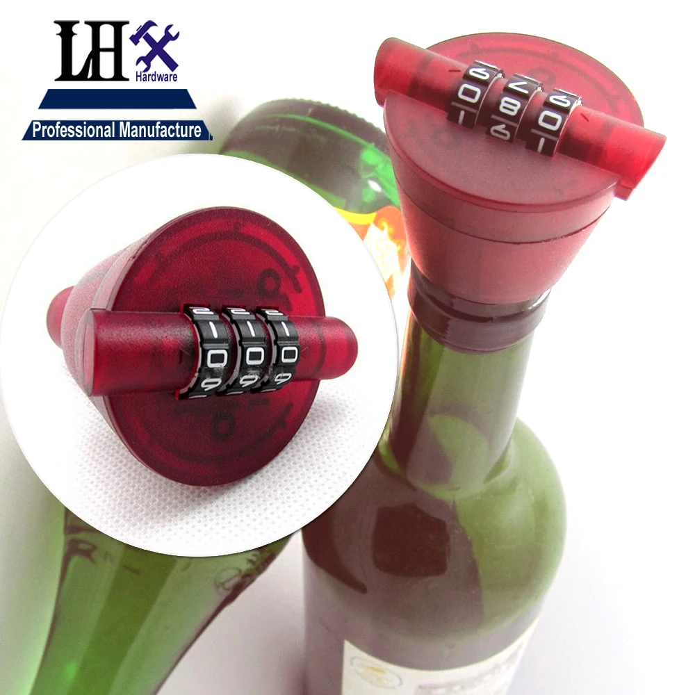 LHX ABS Red Wine Bottle Locks Password Wine Cork Bottle Stopper