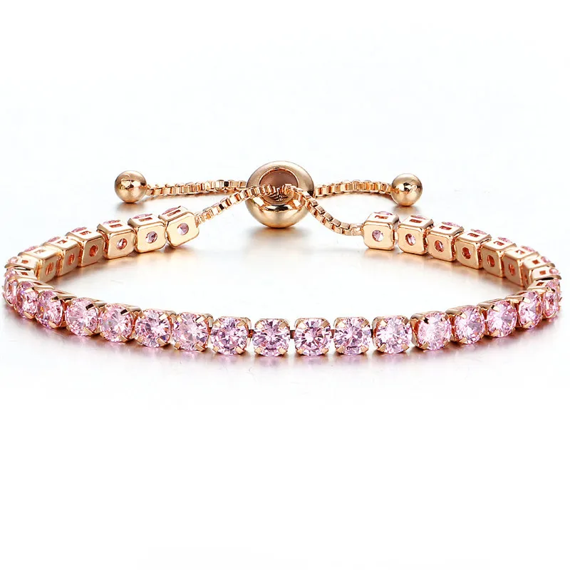 ROMAD браслет, полностью из стразов браслет Для женщин розового цвета с украшением в виде кристаллов бисера браслет Зеленый Камень прелести Браслеты mujer R3 - Окраска металла: Pink