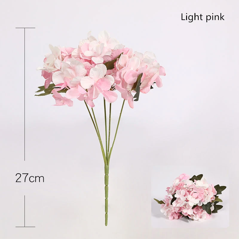 yumai 5 вилок из гортензии с искусственным цветочным букетом - Color: Light pink