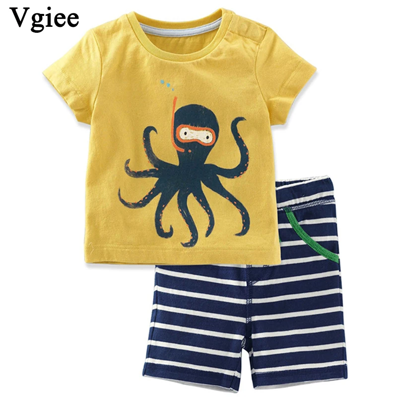 

Vgiee Kids Clothes Boys Boutique Kids Clothing 2019 Fashion Summer Cartoon Octopus Short O-Neck Boys Clothes CC159