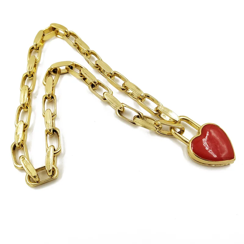 Новинка, женское Винтажное колье в виде сердца с красной эмалью, золотая металлическая цепочка, ожерелье с подвеской, романтическое ювелирное изделие для влюбленных, бижутерия