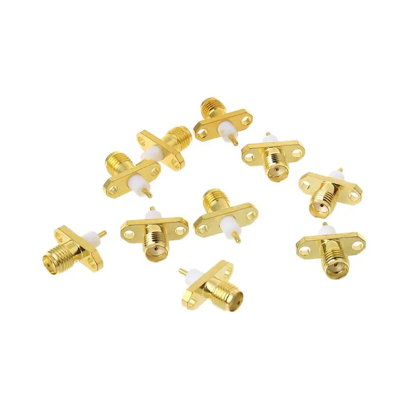 

10pcs SMA Female 2-hole Flange PTFE Solder Panel Mount Adapter RF Connectors Straight