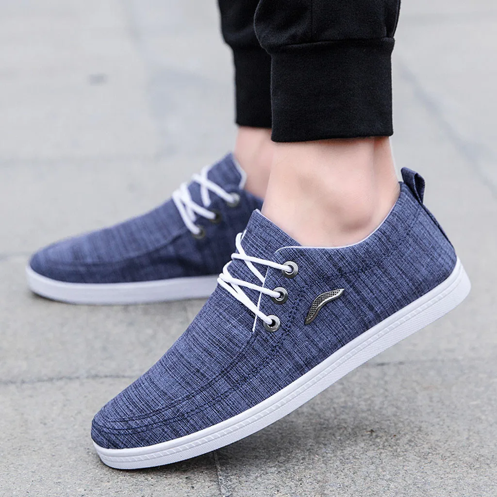 

men's sneakers running casual no-leather shoes Fashion Men Outdoor Canvas Casual Lace-Up Shoes Lazy Shoes Breathable Sneakers
