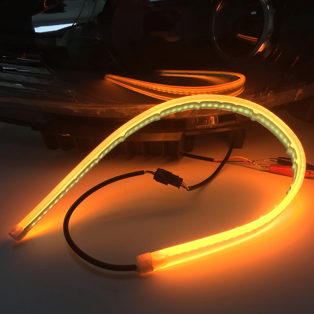 2pcs 45cm Yellow Daytime Car Running Lights Brake Turn Signal Lamp LED DRL Strip Light 12V Car Headlight Strip For Alfa Romeo 2pcs 45cm Yellow Daytime Car Running Lights Brake Turn Signal Lamp LED DRL Strip Light 12V Car Headlight Strip For Alfa Romeo