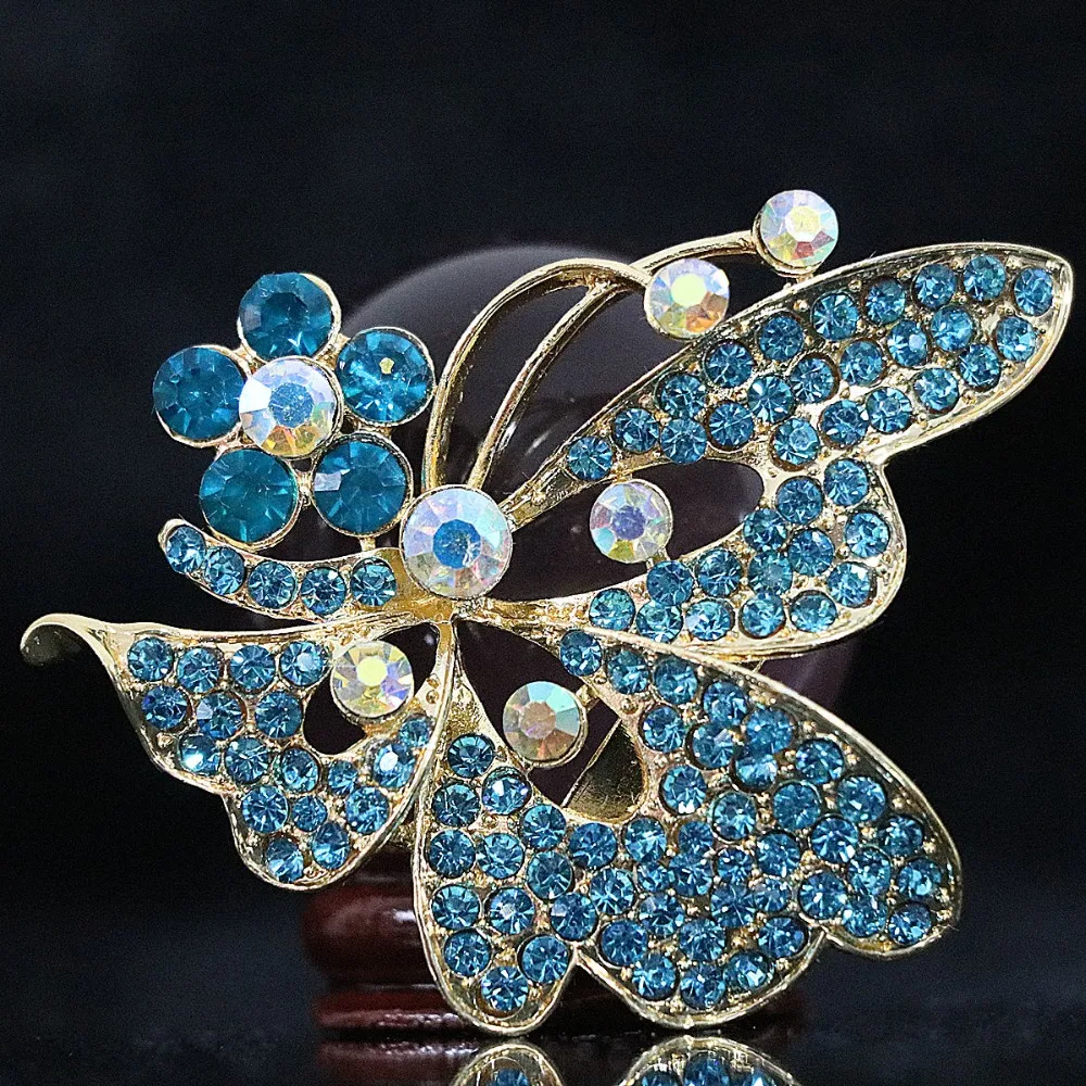 New Multicolor animal brooch fashion butterfly shape 51*64mm flower crystal gold plated charms gift Lovely pins jewelry B1228