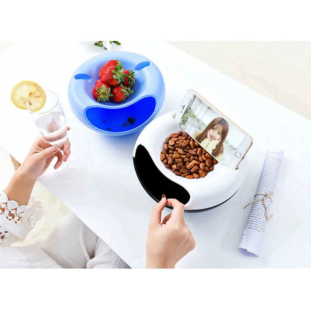 Creative Shape Lazy Snack Bowl Perfect For Layers Seeds Nuts And Dry Fruits Storage Box With Phone Holder For TV#20