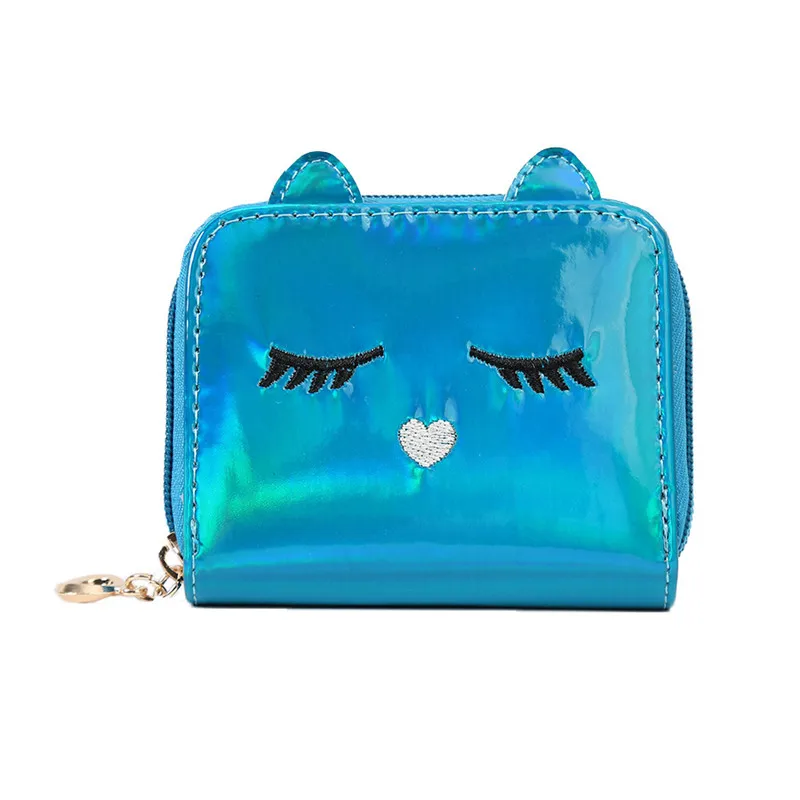 1pc Fashion Pu Leather Laser Cartoon Cat Coin Purses Hologram Wallets for Women Girls Kids Cute Zipper Card Holder Bag Cat Purse