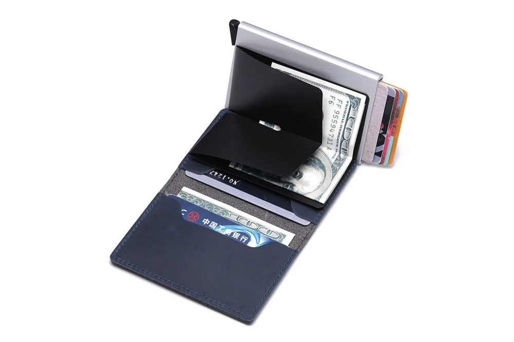 BISI GORO мужской металлический блокирующий кредитный держатель для карт с RFID из воловьей кожи тонкий винтажный не сканирующий кошелек Прямая поставка