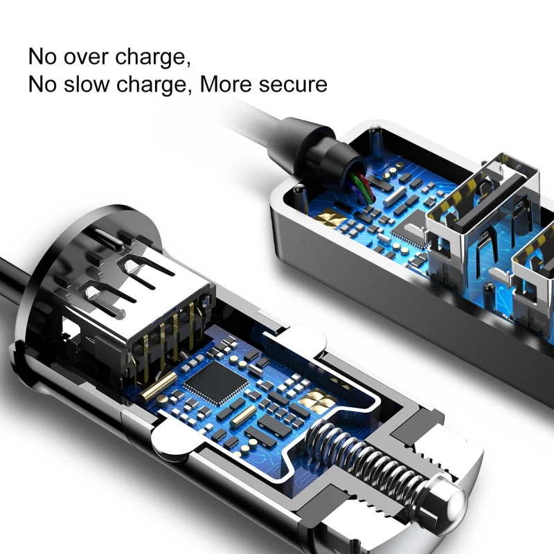 Универсальное автомобильное зарядное устройство Baseus с 4 выходами USB, быстрая зарядка, металлическое мини USB Автомобильное зарядное устройство для iPhone X 8 7 6, Xiaomi, зарядное устройство для мобильного телефона