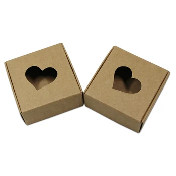 

300Pcs Brown Small Gifts Packaging Boxes Heart Hollow Square Kraft Paper Packing Boxes Cardboard Boxes for Anniversary Pack