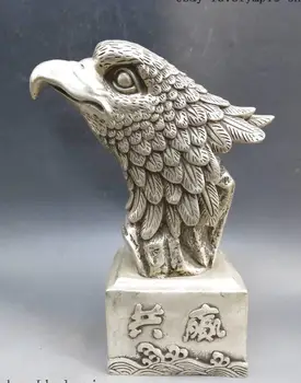 

9" China silver Feng Shui good lucky powerful win-win eagle Sculpture Statue