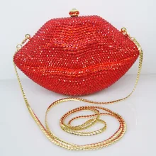 Стильная вечерняя сумочка с бриллиантами, Сексуальная вечерняя сумочка с красными губами и кристаллами, вечерние сумочки из Золотого Металла, свадебная сумочка с цепочкой 88313