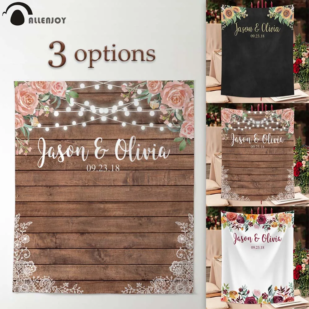 

Allenjoy wedding banner backdrop photography wood flower decor signage backdground photocall photophone thin polyester custom
