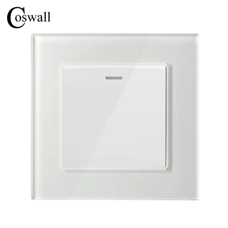 COSWALL 1 Gang 1 Way Luxury Crystal Glass Panel Light Switch On / Off