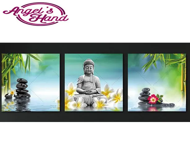 

3pcs 5d DIY diamond painting Buddha stone flowers 3d DIY diamond embroidery mosaic modern triptych home decoration gifts