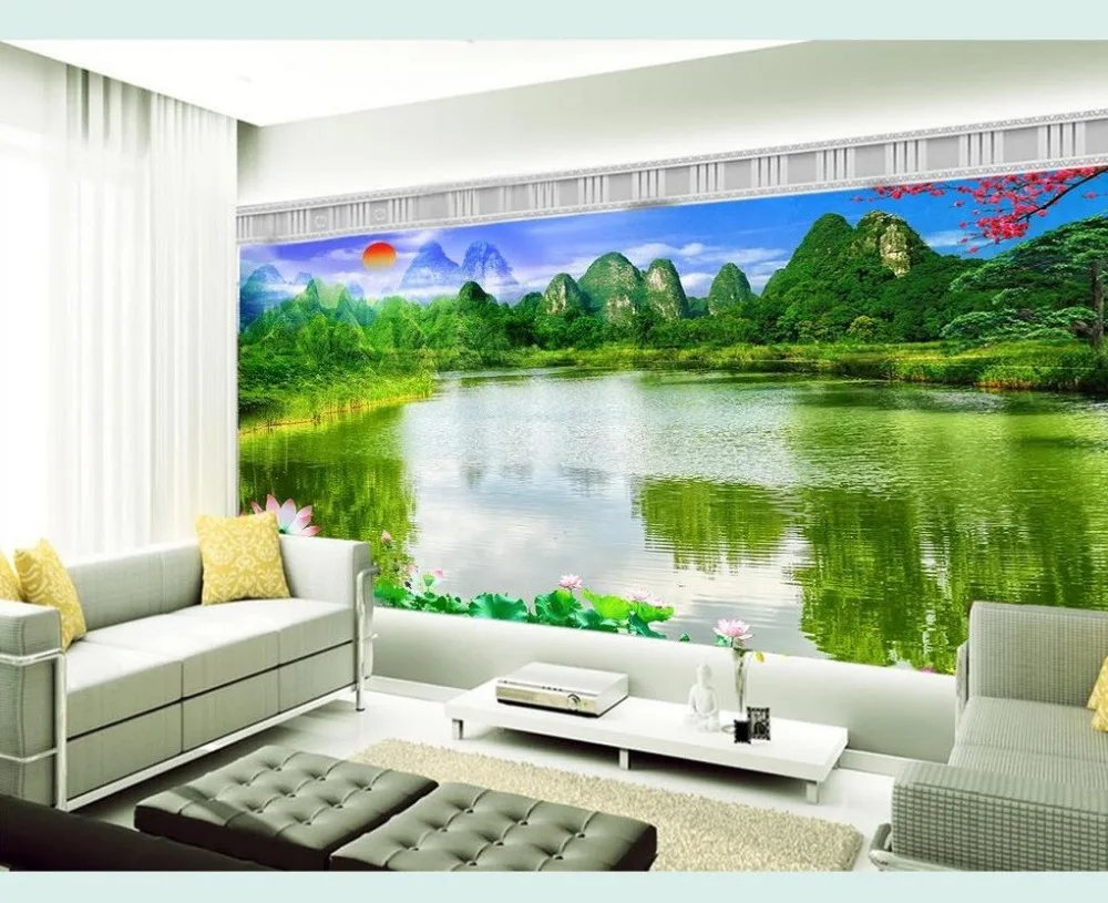 Hijau Hutan 3d Wallpaper Tv Latar Belakang Wallpaper Ruang Tamu Sofa