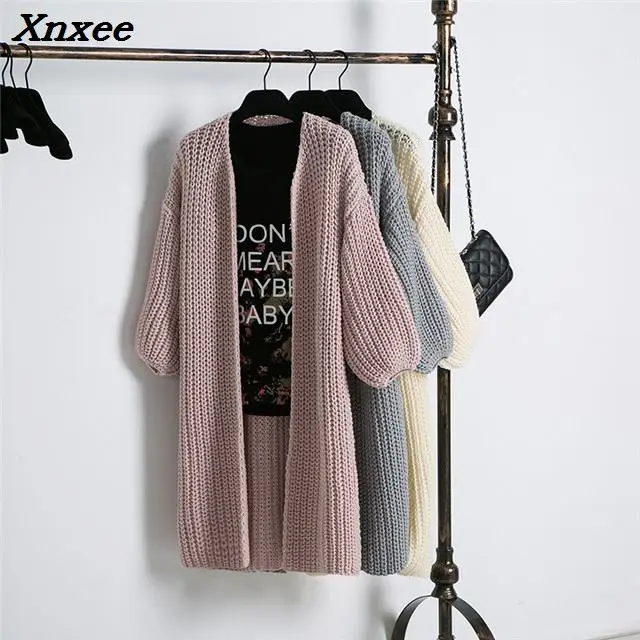 2018 Women Solid Cardigans Lady O-neck Three Quarter Sleeve Sweater Casual Style Computer Knitted Xnxee
