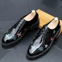 ERRFC Элитная одежда обувь Для мужчин мода круглый носок на шнуровке блестящие черный вышитый Leisue обувь для вечеринок человек тенденции обувь на платформе