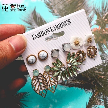 

HuaTang 5Pair/Set Boho Colorful Crystal Rhinestone Flower Stud Earrings for Women Girl Stud Earring Set Jewelry Oorbellen