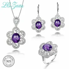 L& zuan Свадебные Ювелирные наборы для женщин натуральный 4.71ct аметистовая Подвеска для колье 925 пробы Серебряные серьги кольцо цветочные ювелирные изделия