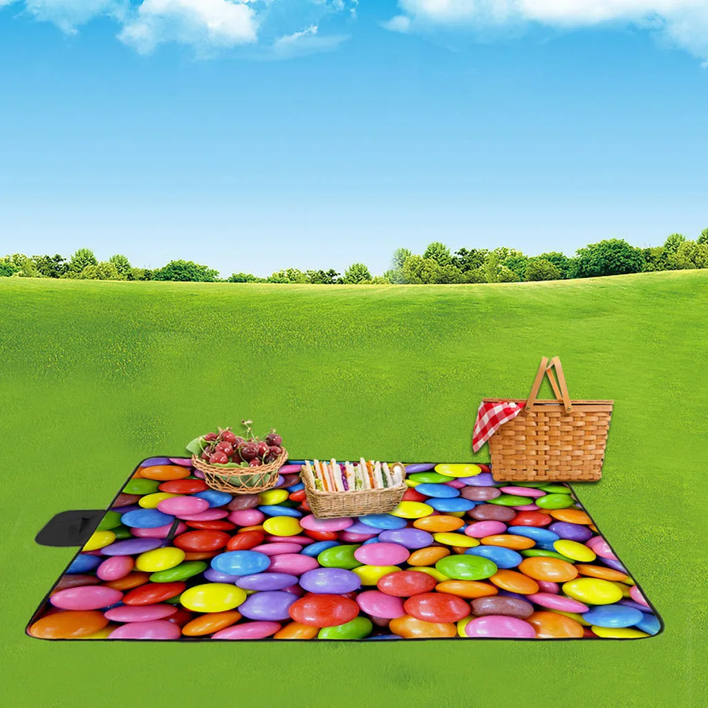 

Handle Design 3D Digital Picnic Printing Oxford Camping Outdoor Beach Picnic Foldable Camping Mat Multiplayer Mattress #G45