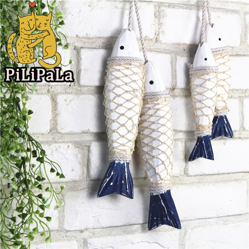 

Style Mediterranean Wooden Hanging Fish Village Ornament With And Handicrafts Animal Wall Decoration Marine Decor 2pcs/set