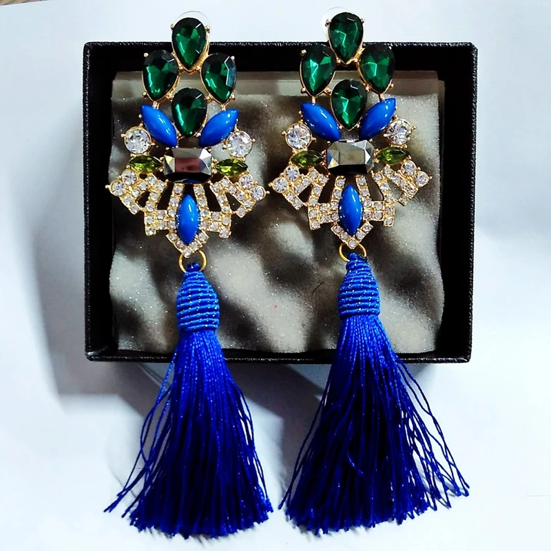 Brincos Grandes gold plated  Trendy Brinco 2016  Big Crystal Long Water Drop Tassel Earrings for Women statement  earrings