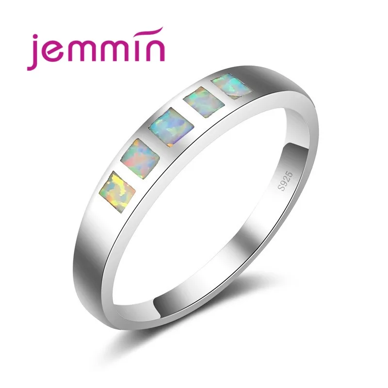 

Jemmin Top Quality Brand Simple White Fire Opal Rings For Women/Men Wedding Engagement 925 Sterling Silver Party Ring Jewellery