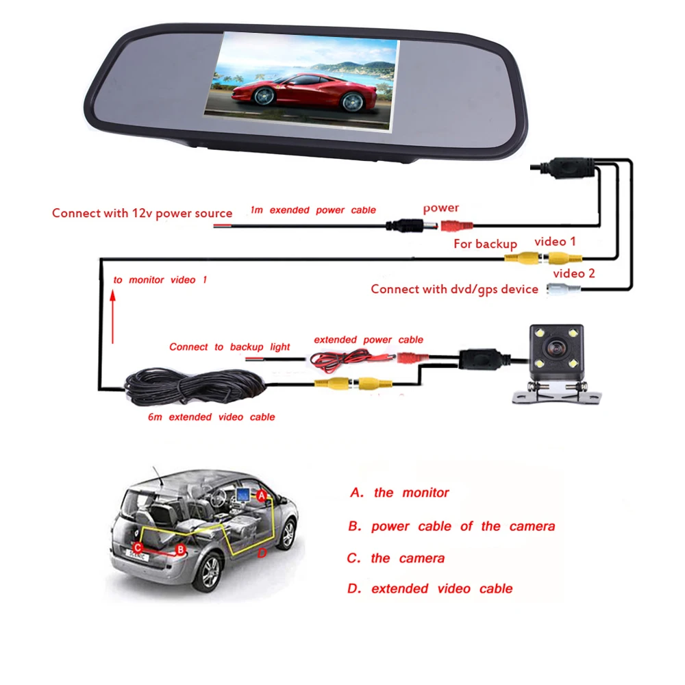 Podofo CCD HD Водонепроницаемая резервная система парковки, 4 светодиодный камера заднего вида с ночным видением+ 4," TFT монитор заднего вида для автомобиля