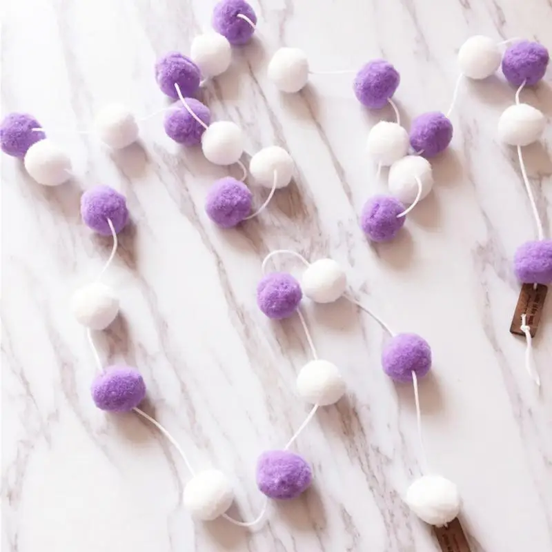 purple white 2 м шерстяные фетровые шары помпон ручной работы ГИРЛЯНДА струны висячие украшения для DIY домашние вечерние украшения для детской комнаты - Цвет: purple white