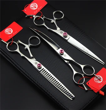 

Brand Pet Scissors Swivel Handle Japan 440C Professional Pet Dog Grooming Scissors Set Cutting Thinning Curved Shears +Comb Case